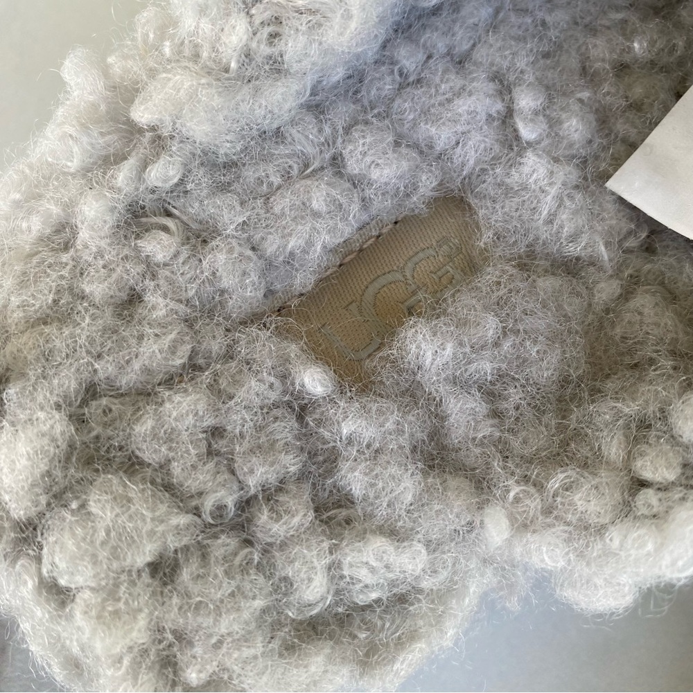 UGG Cozy Silver Grey Fuzzy Sherpa Satin Bow Slip On Slippers - Picture 6 of 7